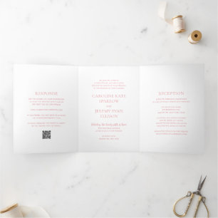 Clean Pink QR Code Elegant Wedding Tri-Fold Invitation