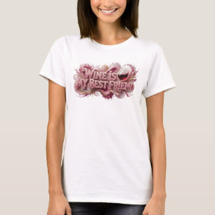 Clean Pink WINE IS MY BEST FRIEND Shirt Design v2