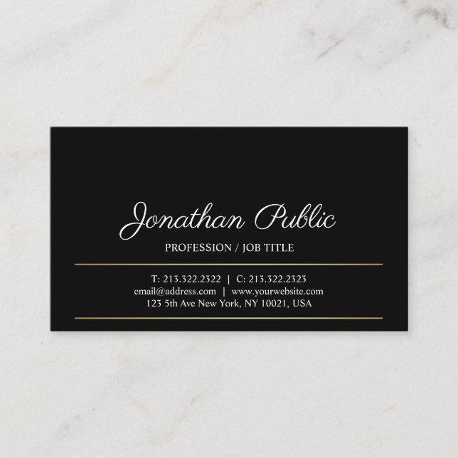 Clean Plain Modern Black Gold Design Sophisticated Business Card (Front)