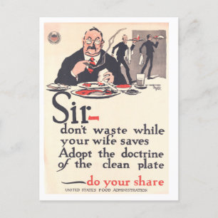 "Clean Plate" Poster for Men During WWI Postcard
