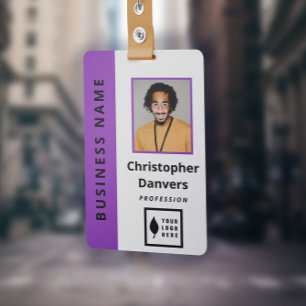 Clean Purple White Add Your Logo Office Employee ID Badge