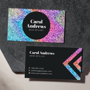 Clean Rainbow Glitter Holographic Hair Salon Business Card