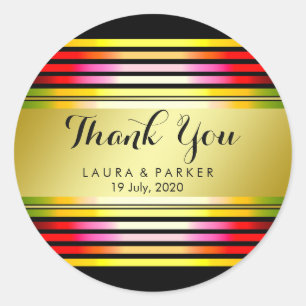 Clean Rainbow Yoga Black Gold Thank You Wedding Classic Round Sticker
