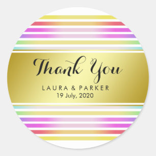 Clean Rainbow Yoga  Gold Thank You Wedding Classic Round Sticker