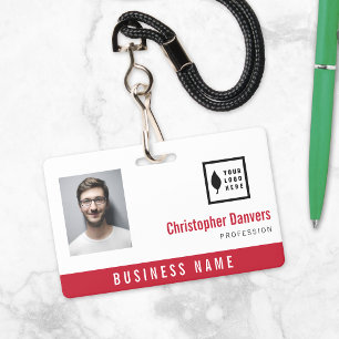 Clean Red White Add Your Logo Office Employee ID Badge