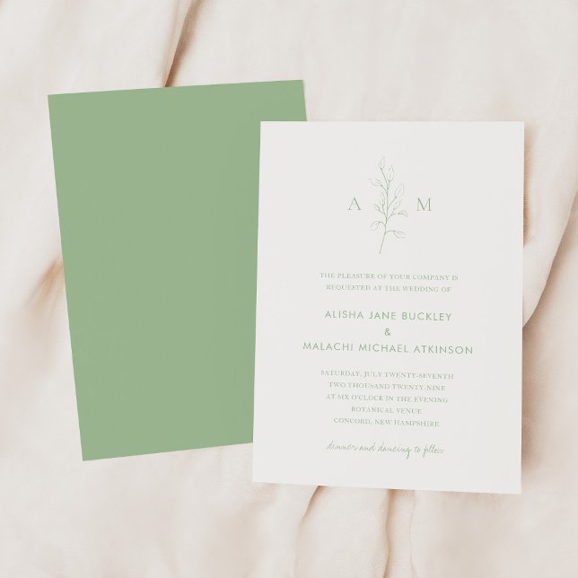 Clean Sage Green Botanical Elegant Wedding Invitation (Creator Uploaded)