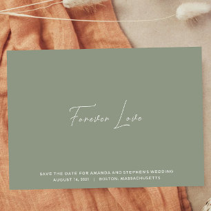 Clean Sage Green & White Minimal Typography Save The Date