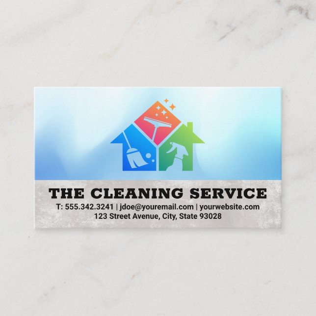 Clean Service | Cleaning Supplies Home Logo Business Card (Front)