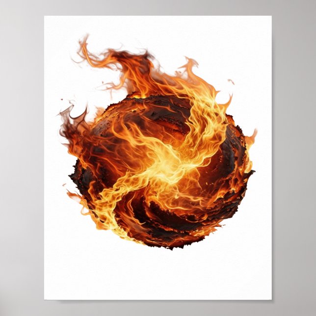 Clean Silver FIRE BALL 3D Text Art Poster (Front)