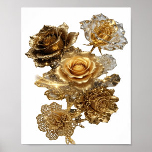 Clean Silver GOLDEN ROSES Poster