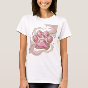 Clean Silver PINK JEWELLED PAWPRINT Graphic Design T-Shirt
