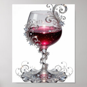 Clean Silver RED WINE GLASS Design Poster