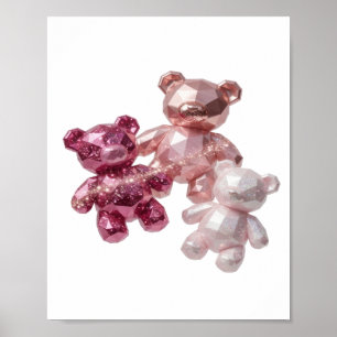 Clean Silver THREE PINK TEDDY BEARS Print