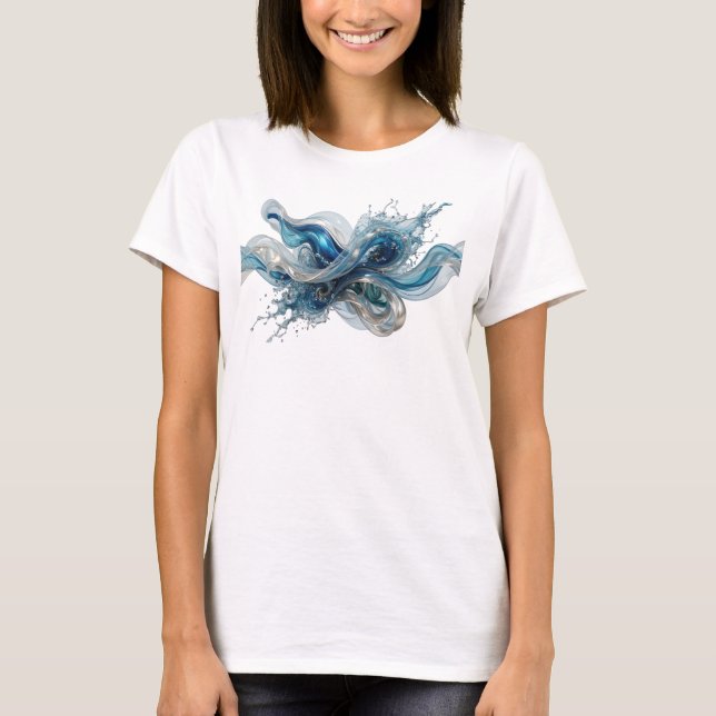 Clean Silver WATER FLOW Print T-Shirt (Front)
