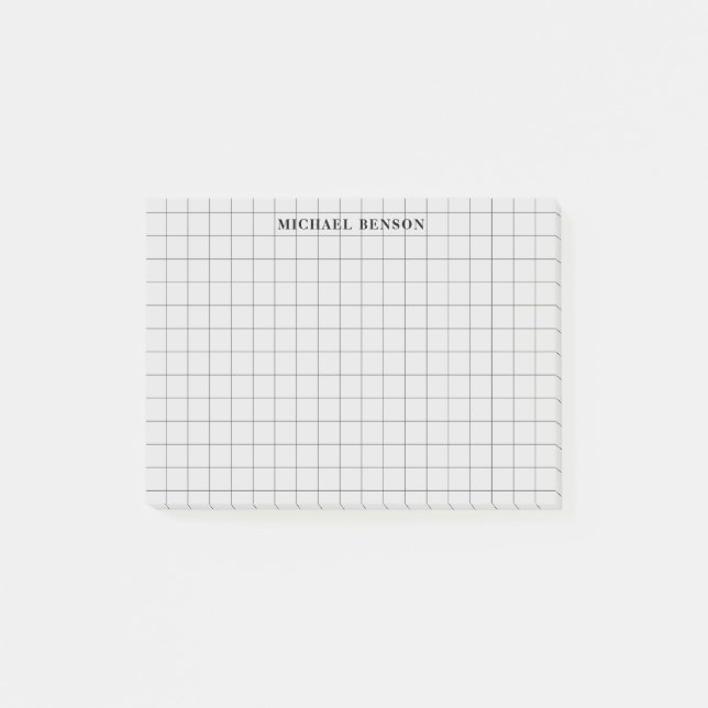 Clean Simple Black Grey Modern Grid lines Monogram Post-it Notes (Front)