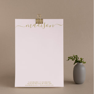 Clean Simple Blush Pink & Gold Typography Script Custom Letterhead
