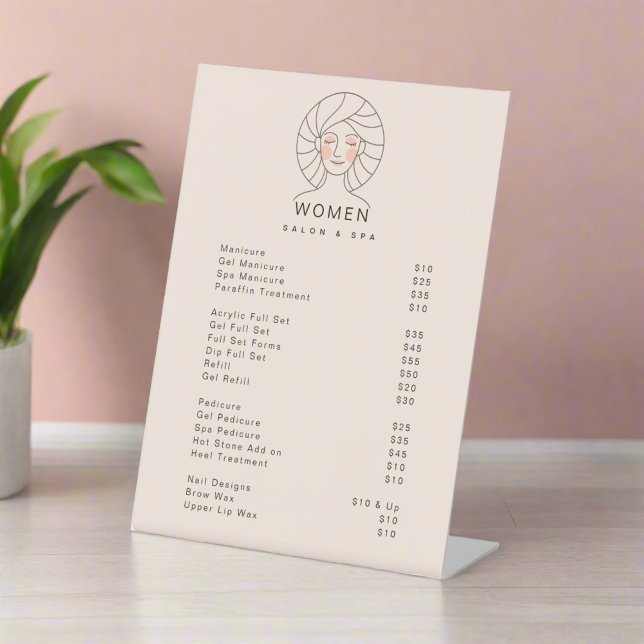 Clean Simple Blush Pink Salon & spa Price List Pedestal Sign (Creator Uploaded)