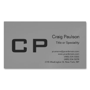 Clean Simple Grey Monogram Modern  Magnetic Business Card