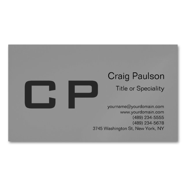 Clean Simple Grey Monogram Modern  Magnetic Business Card (Front)