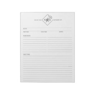 Clean + Simple Monogram Recipe Notepad II