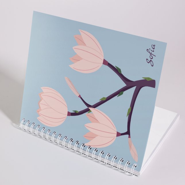 Clean Simple Pastel Blue & Pink Floral Monogram Notebook (Creator Uploaded)