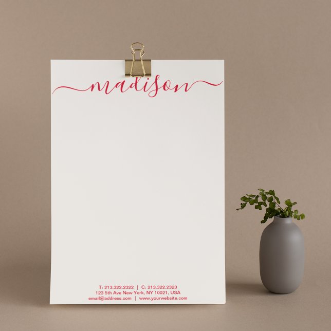 Clean Simple Pink & Red Typography Script Name Custom Letterhead (Creator Uploaded)
