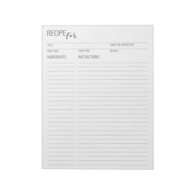 Clean + Simple Recipe Pages ii Notepad (Rotated)