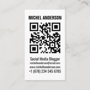 Clean simple white vertical qr code business card