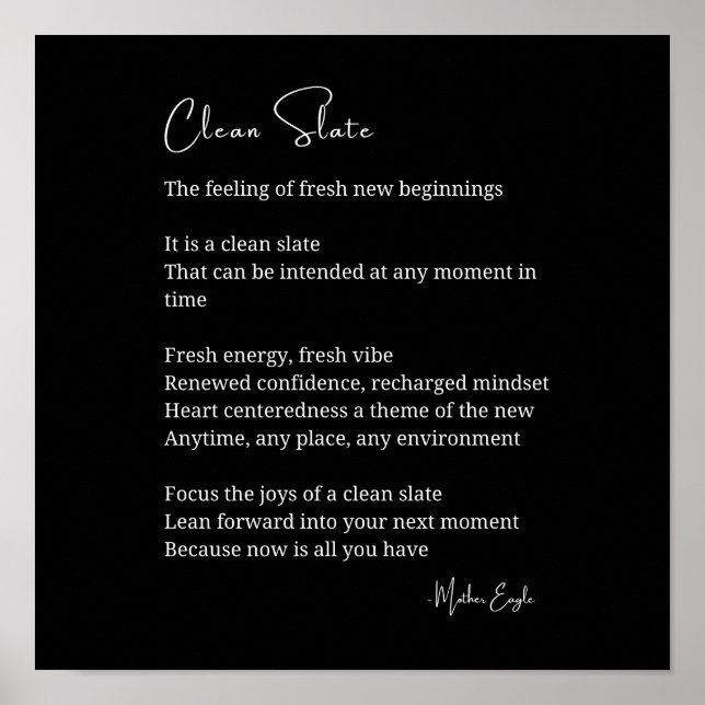 Clean Slate New Beginnings Inspirational Poem  Poster (Front)