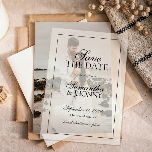 Clean Stylish Script Border Photo Wedding Vellum Invitations
