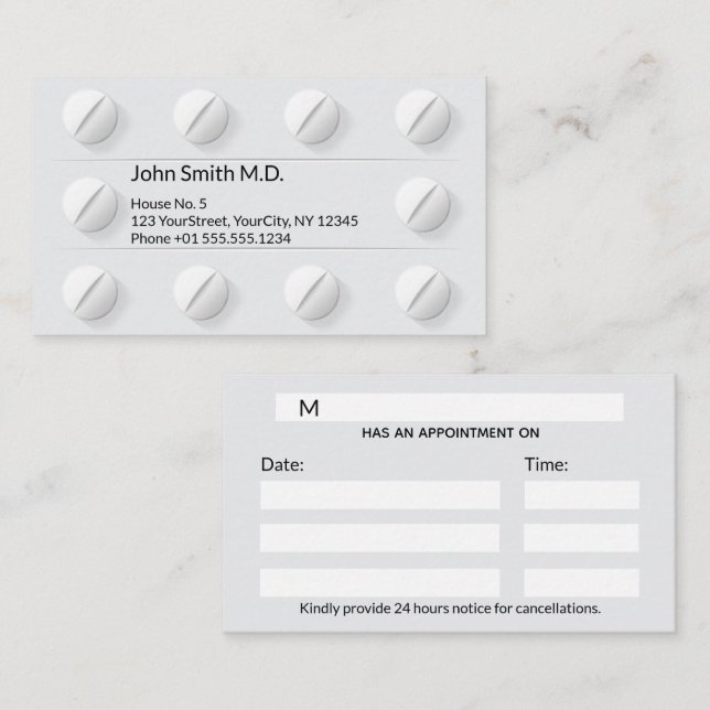 Clean Tablet Box Pills Professional Medical Appointment Card (Front/Back)