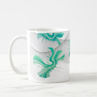 clean teal geometric shape with swirly background  coffee mug
