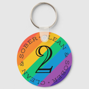 Clean Time Sobriety Birthday Rainbow Recovery Gift Key Ring