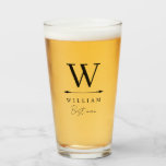 Clean Timeless Monogram Best Man Glass<br><div class="desc">Monogrammed beer glass for your best man with his initial atop his name in a simple,  minimalist design and his role in the wedding party in a casual script.</div>