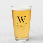 Clean Timeless Monogram Groomsman Glass<br><div class="desc">Monogrammed beer glass for your groomsman with his initial atop his name in a simple,  minimalist design and his role in the wedding party in a casual script.</div>