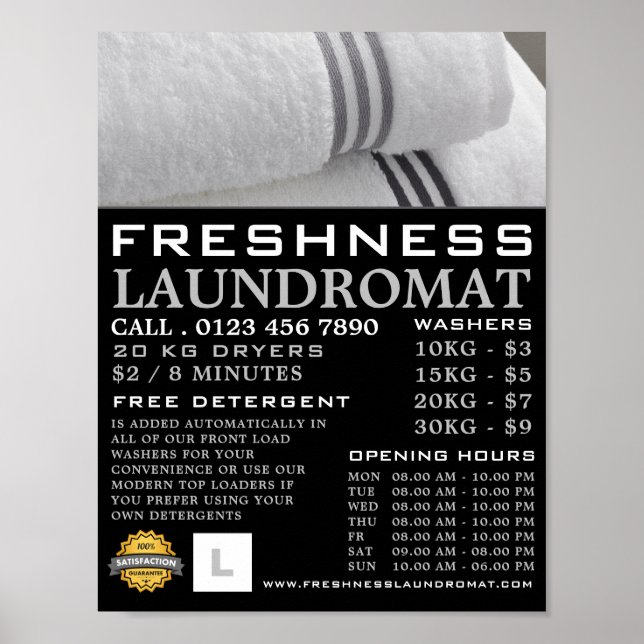 Clean Towels, Laundromat, Cleaning Advertising Poster (Front)