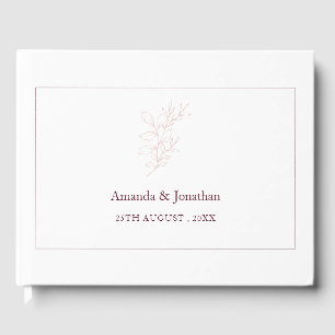 Clean White and Pink Simple Leaf Modern Wedding Guest Book