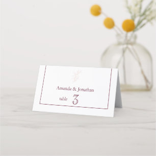 Clean White and Pink Simple Leaf Modern Wedding Place Card