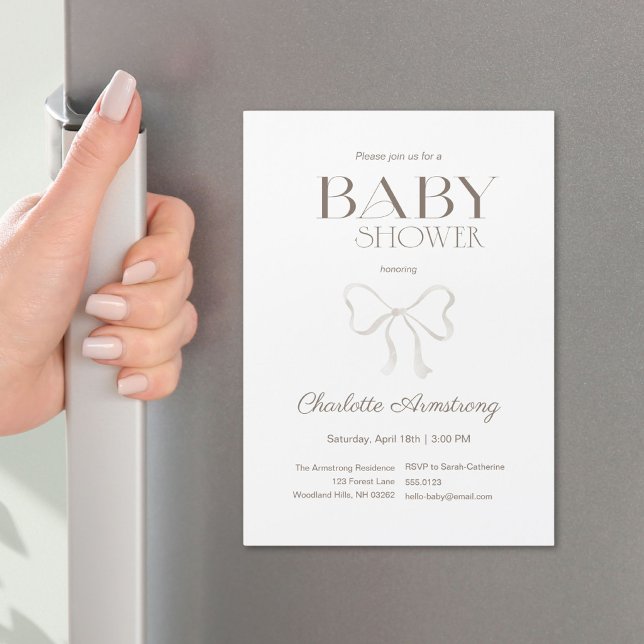 Clean White Chic Bow Baby Shower Magnet (Light Warm Cream Chic Bow Baby Shower Magnet ©Susanne Sachers - Sunny Mind 🌞)