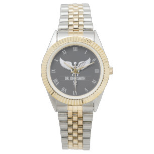 Clean White Detailed Medical Caduceus Name Watch