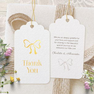 Clean White Elegant Bow Baby Shower Gift Tags