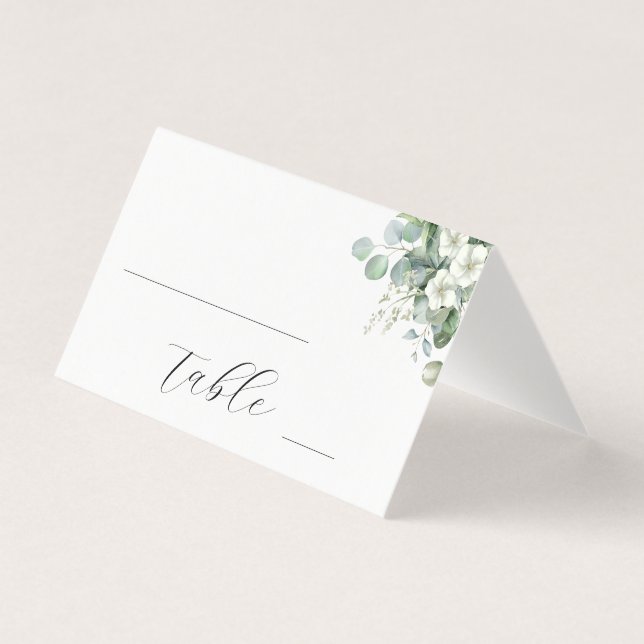 Clean White Eucalyptus Floral Wedding Table Number (Front)