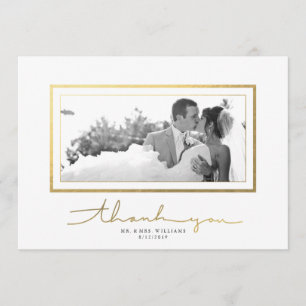Clean White Gold Script Elegant Thank You Card