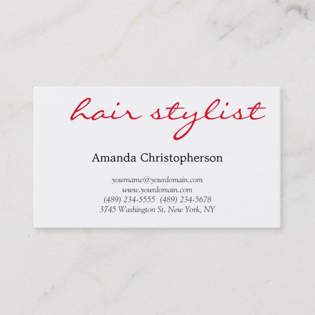 Clean White Hair Stylist Attractive Business Card (Front)