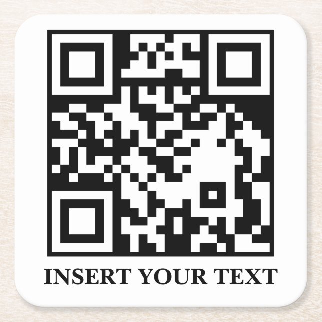 Clean White Minimalist QR Custom Text Coaster (Front)
