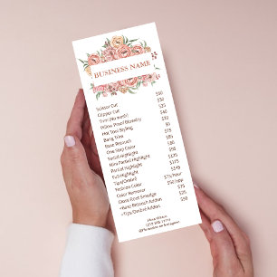 Clean White & Pink Flowers Price List Service Rack Card