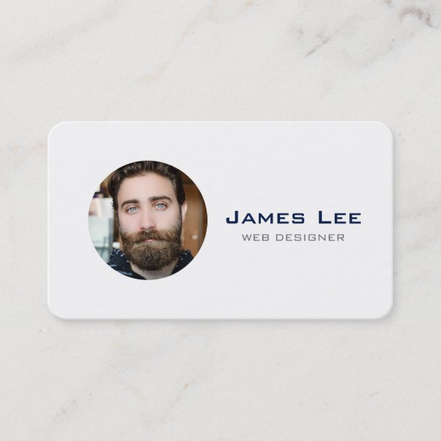 Clean White Simple Modern Photo Circle Business Card (Front)