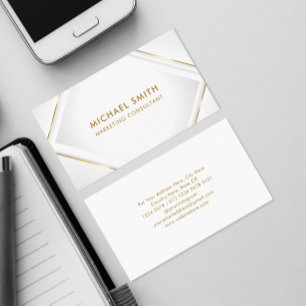 Clean White   Square Frame Gold Lines Business Card
