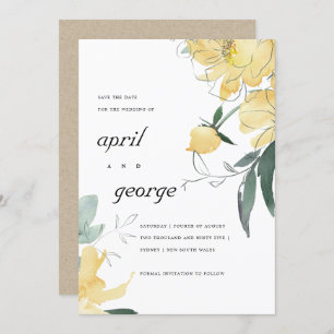 CLEAN YELLOW GREEN FLORAL SAVE THE DATE CARD