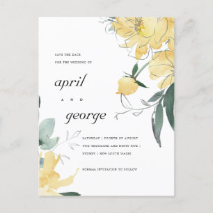 CLEAN YELLOW GREEN FLORAL SAVE THE DATE CARD